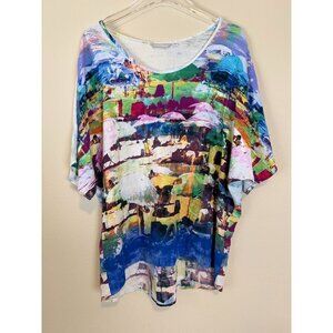 Jams World Dolman Sleeve Cote D'Azur Top L Multicolor Beach 100% Rayon Hawaii